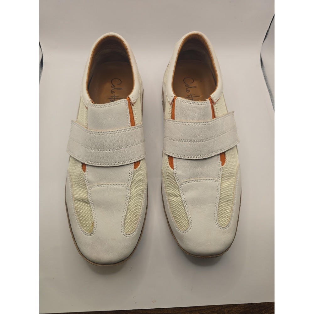 Cole Haan Mens Driving Shoes Size 9.5M White Leather With Orange